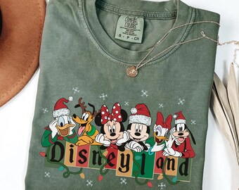 Maglietta natalizia retrò Topolino e i suoi amici, maglietta Disneyland, maglietta natalizia vintage Disneyland, maglietta coordinata per la famiglia a tema natalizio