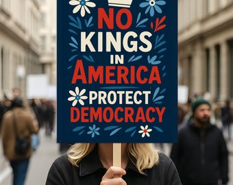 Cartel de protesta "Proteger la democracia", cartel de protesta "No Kings", cartel anti-Trump, cartel de activista político, cartel de manifestación, cartel de "Resistir el fascismo".