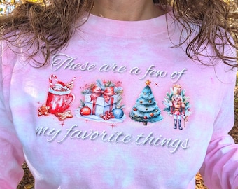 Hand-Dyed Pink Christmas Long Sleeve T-Shirt | My Favorite Things | Hot Cocoa Nutcracker Tee