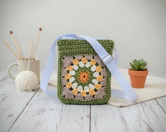 Hand-Crocheted Granny Square Crossbody Purse - Cottagecore Style
