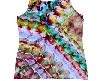 Hand Dyed Rainbow Geode Ice Dye Tank Top - Earthy Magenta & Green - Women’s Size XL
