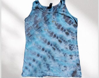 Hand Dyed Ice Dye Tank Top - Muted Sky Blue & Charcoal - Women’s Size Medium