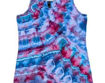 Hand Dyed Geode Ice Dye Tank Top - Cobalt Blue & Magenta - Women’s Size Large