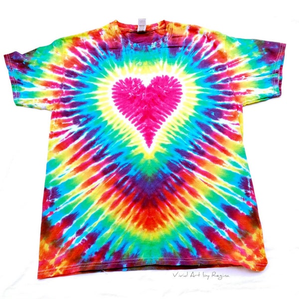 T-shirt tie-dye coeur arc-en-ciel, tailles adultes