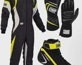 Conjunto de mono, guantes y botas de carreras Go-Kart OMP: homologado por CIK/FIA Nivel 2.