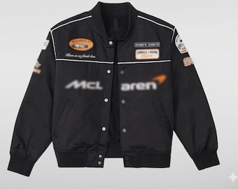 Chaqueta Fl Racing Negra Roja Bordada - Estilo Bomber Negro
