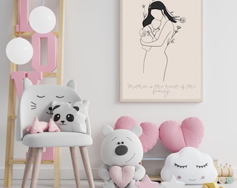 Mother and Child Line Art Print: Minimalist Nursery Decor (Digital Download)