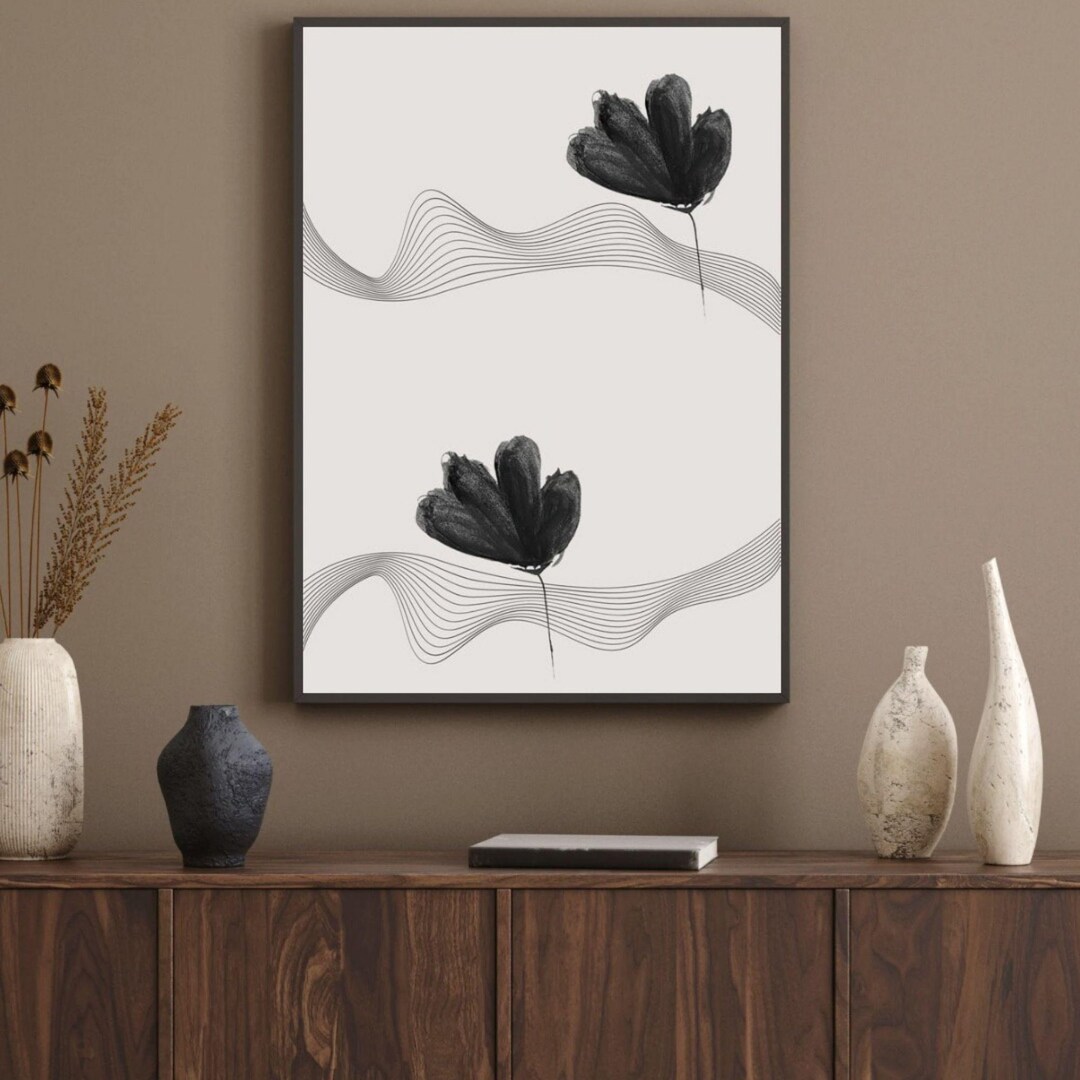 Minimal Floral Line Art Print | Modern Botanical Wall Art | Neutral ...