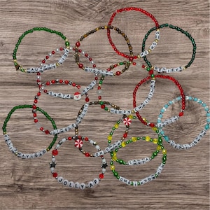 Pulseras navideñas con cuentas apiladas, pulseras para fiestas navideñas