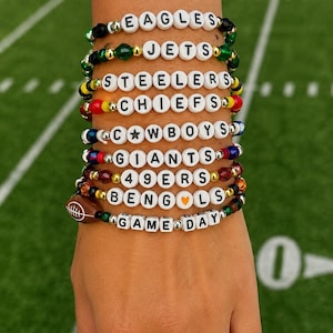 Football Beaded Bracelet: Stretch Beaded Bracelet Stack, Sport team bracelets