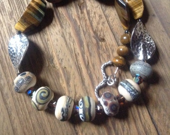 Lampwork bead and tiger eye necklace