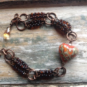 Lampwork heart, farfalle beads and copper bracelet image 2