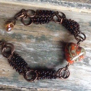 Lampwork heart, farfalle beads and copper bracelet image 3