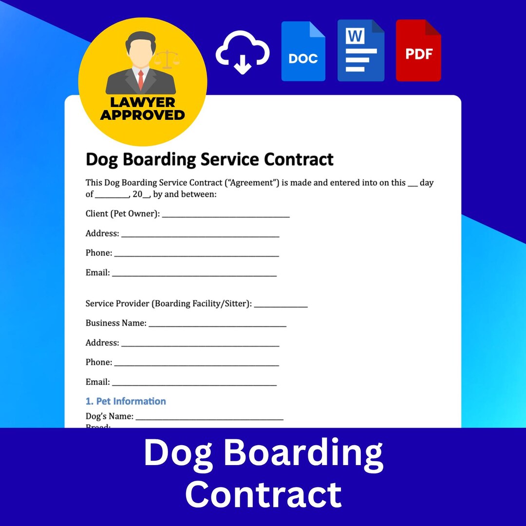 Editable Dog Boarding Contract Template Pet Sitting Agreement