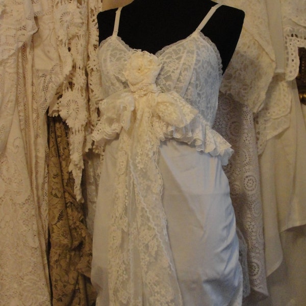 Reserved for Chancie only        Vintage wedding gown french chic  ooak shabby chic country slipdress