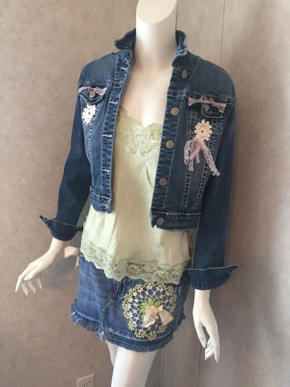denim jacket with lace