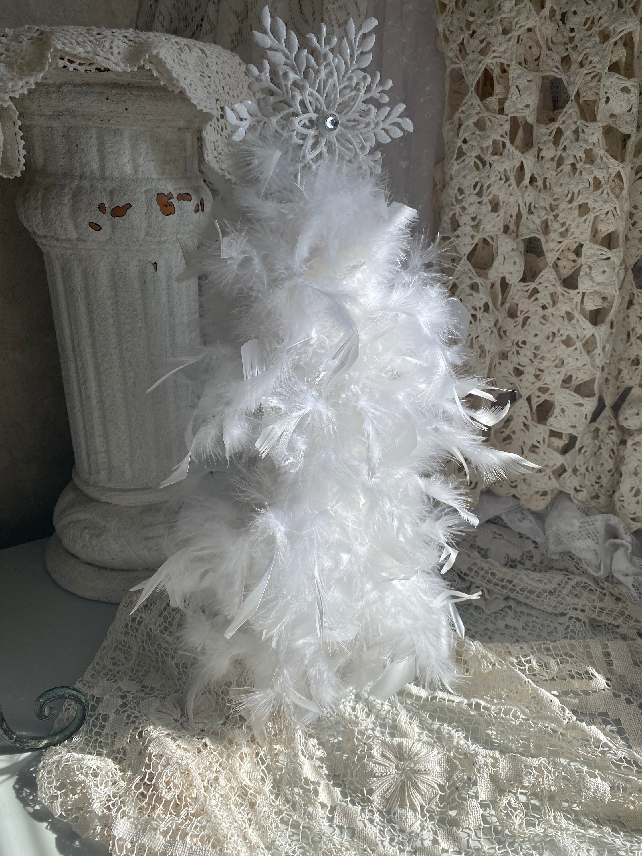 Shabby Chic White Feathered Christmas Tree Feather Tree With