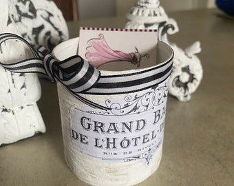 Shabby card holder, shabby decor, small can business card holder, shabby cottage
