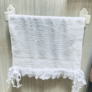 Shabby white lace decorative towel, hand towel, lacey towel, Summers Breeze