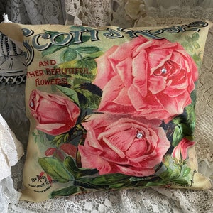 Shabby roses pillow case, shabby chic pillow case