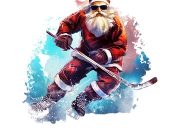 Grappige kerstman aan het hockeyen, png: kerstshirtontwerp (digitale download)