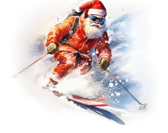 Funny Skiing Santa PNG: Christmas Shirt Design