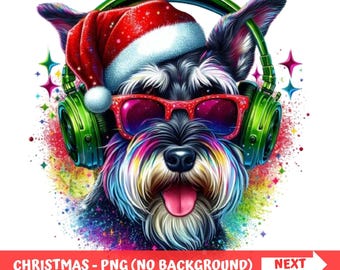 Christmas Schnauzer PNG, DJ Dog with Headphones (Digital Download)