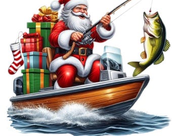 Funny Fishing Santa Claus PNG: Christmas Shirt Design (Digital Download)