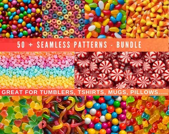 Candy Seamless Pattern Bundle, Colorful Kids Backgrounds (PNG Digital Download)