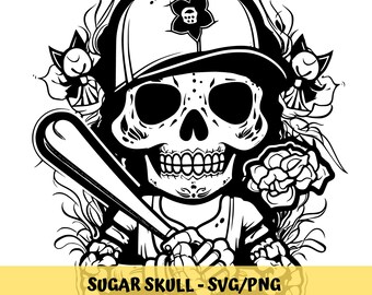 Honkbal Sugar Skull SVG: Dia de Muertos Calavera gesneden bestand (digitale download)