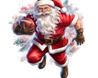 Funny Santa Claus playing Football PNG: Christmas Shirt Design (Digital Download)