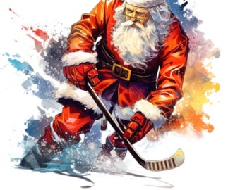 Funny Santa Claus playing Hockey PNG: Christmas Shirt Design (Digital Download)