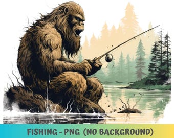 Funny Fishing Sasquatch PNG: visshirtontwerp (digitale download)