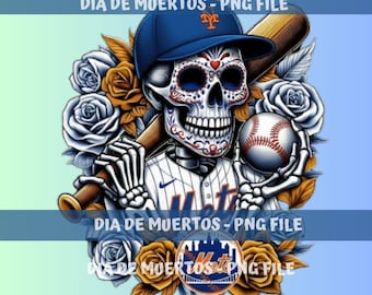 Grappig Dia de Muertos-honkbalskelet-png: New York shirtontwerp (digitale download)