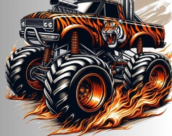 Grappige tijgermonstertruck, png-bestand: shirtontwerp (digitale download)