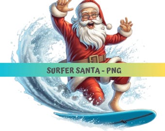 Funny Santa Claus Surfing PNG: Christmas Santa Surfer Shirt Design (Digital Download)
