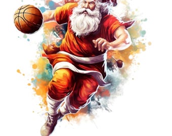 Funny Santa Claus playing Basketball PNG: Christmas Shirt Design (Digital Download)