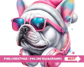 Pink Christmas png Pink French Bulldog png Dog lover png Pink Bulldog shirt Christmas DJ Gift Pink Christmas DJ sublimation pink headphones