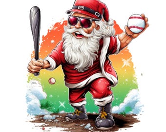 Funny Baseball Santa Claus PNG: Christmas Shirt Design (Digital Download)