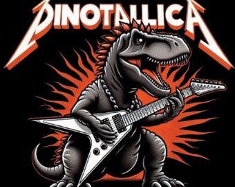 Funny Trex Dinosaur Rock Band PNG: Electric Guitar Shirt Design (Digital Download)
