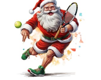 Funny Santa Claus playing tennis PNG: Christmas Shirt Design (Digital Download)