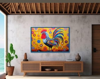 Samsung Frame TV Art colorful art print mexican wall art latin wall art frametv tvart mexican digital download art tv decor Rooster png