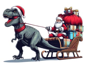 Grappige dinosaurus kerstman slee png, kerst-T-shirtontwerp (digitale download)