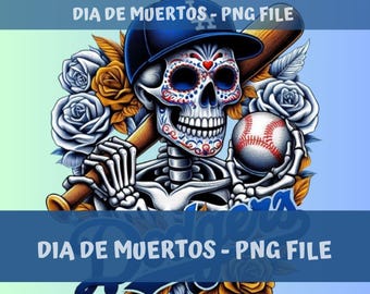 Funny Dia de Muertos Baseball Skeleton PNG: Los Angeles Shirt Design (Digital Download)