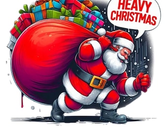 Grappige kerstman, png-bestand: zwaar kerstshirtontwerp (digitale download)