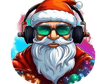 Funny DJ Santa PNG for T-Shirts (Digital Download)
