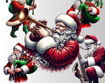Funny Santa Playing Music PNG Bundle: Christmas Clipart (Digital Download)