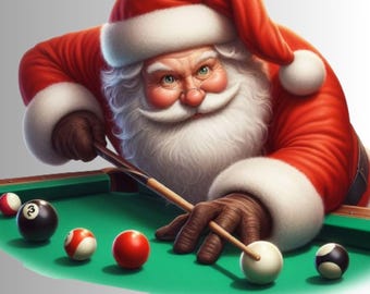Funny Santa Claus playing Billiard PNG: Billiard Christmas Shirt Design (Digital Download)