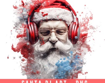 Funny DJ Santa PNG for T-Shirts (Digital Download) Christmas Headphones