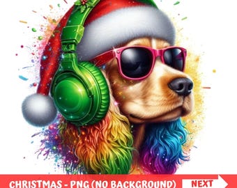 Christmas Cocker Spaniel PNG | Funny Dog with Headphones (Digital Download)